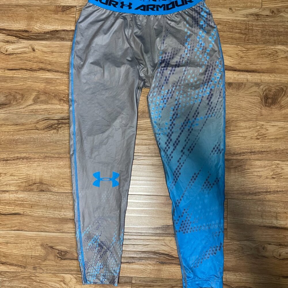 Under Armour UA Heatgear Compression Leggings Tights Blue Light Grey - Size 2XL